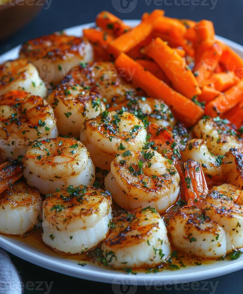 Grilled Shrimp with Carrots and Broccoli photo
