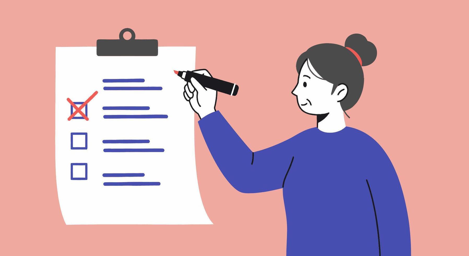 A woman is writing a checklist on a clipboard vector