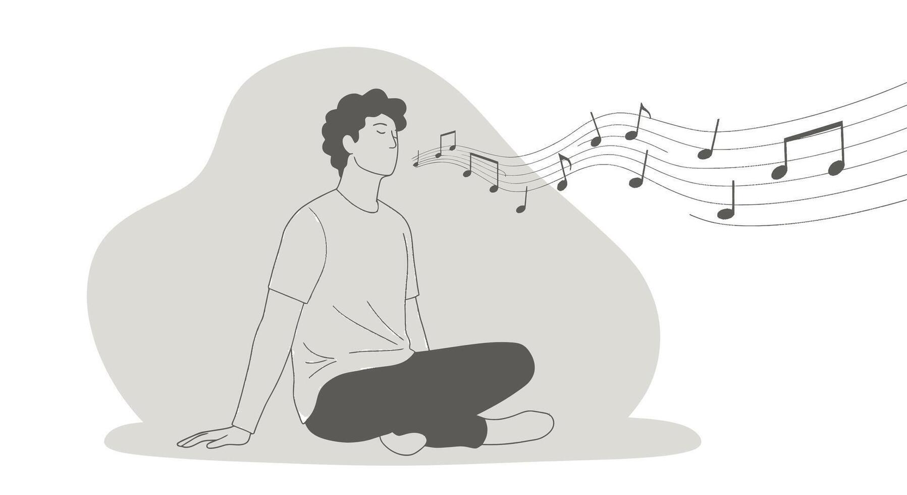 A man sitting in the floor with music notes coming out of his mouth vector