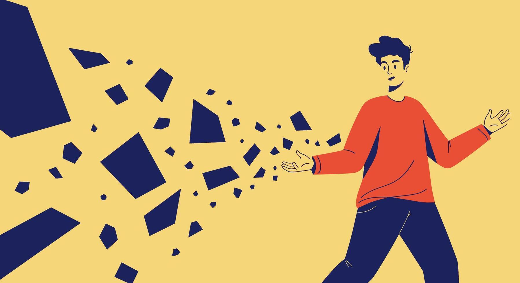 A man is throwing pieces of paper out of his hands vector