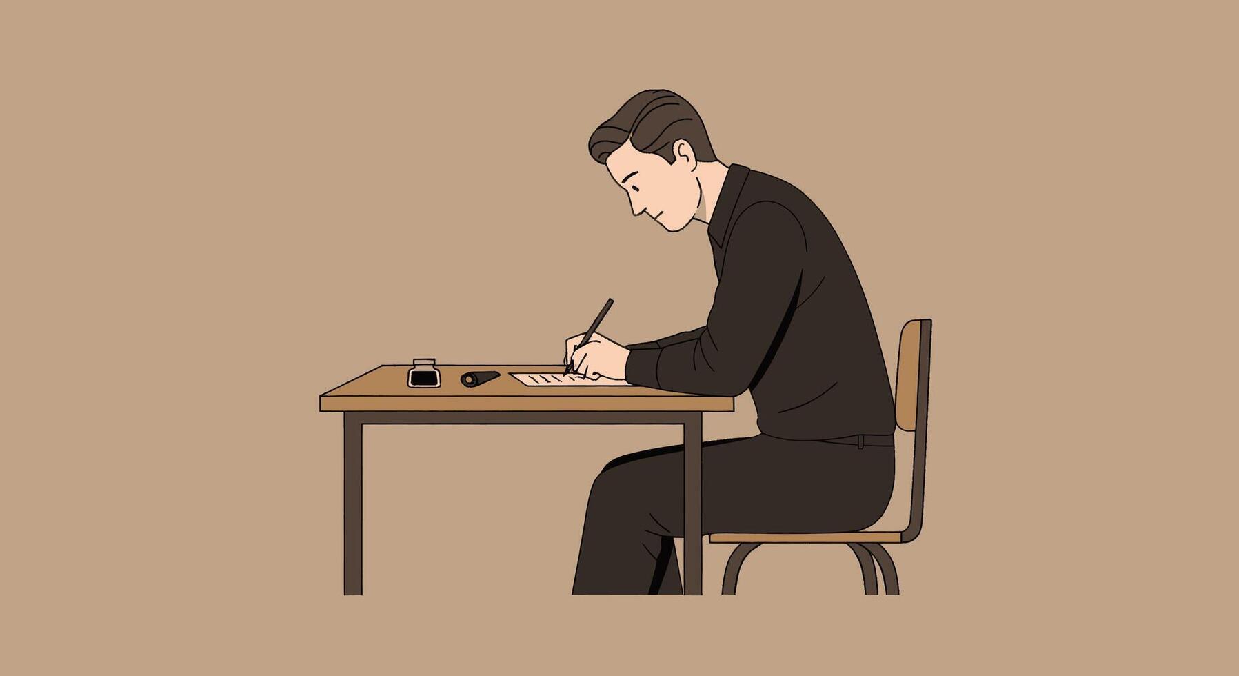 Illustration of a man writing on a desk vector