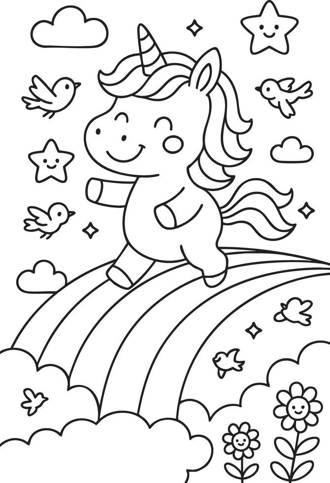 Mystical Unicorns Coloring Fun vector
