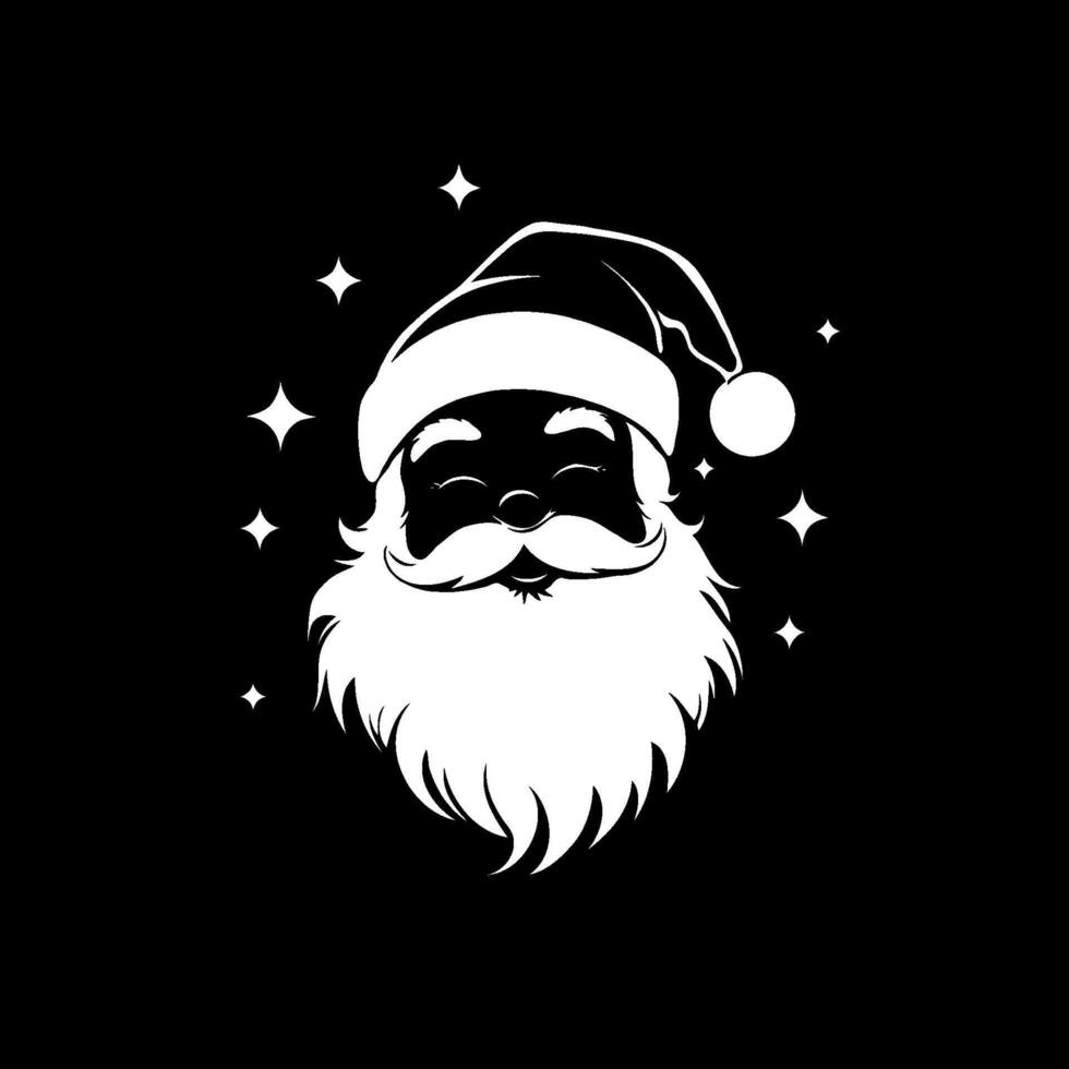 Smiling Santa Claus face with stars on black background in minimalist style. vector