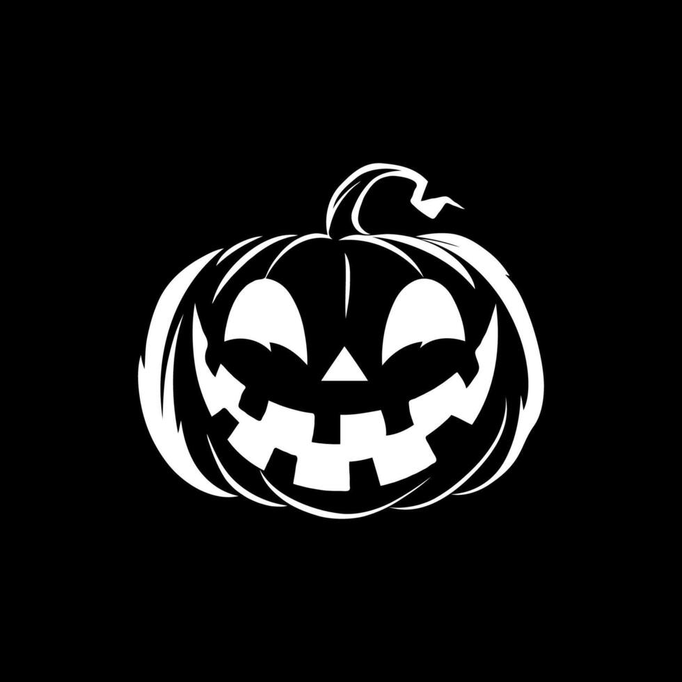 Grinning Jack-o'-Lantern Halloween pumpkin with bold lines on black background. vector