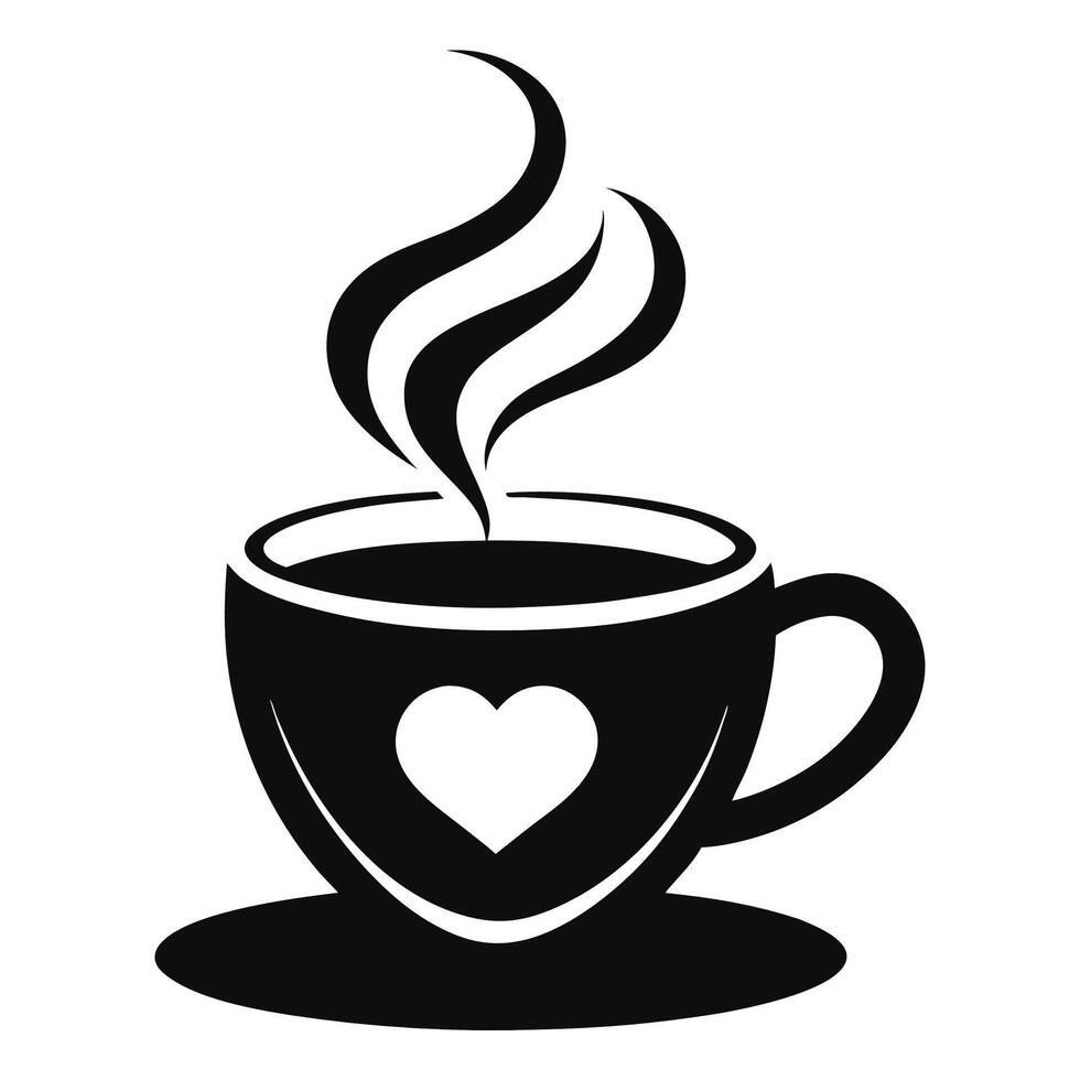 Silhouette of a coffee cup with heart icon illustration vector