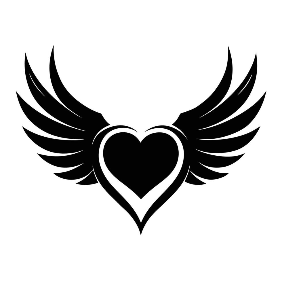 heart silhouette with wings tattoo design vector