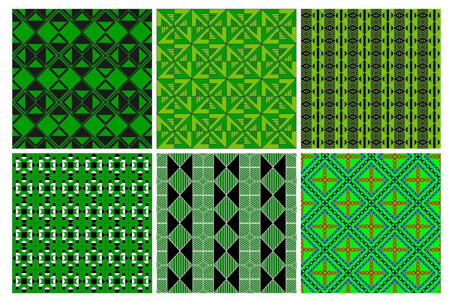 Green Geometric Pattern Set with Abstract Symmetrical Designs for Modern Textile and Digital Backgrounds vector
