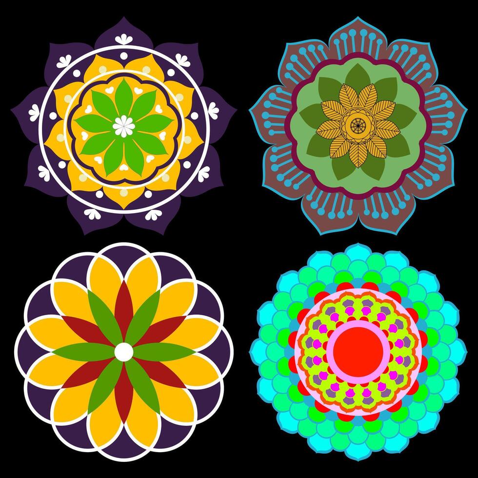 Colourful Mandala Flower Pattern Set for Digital Art Meditation Decor and Mindfulness Design Projects vector