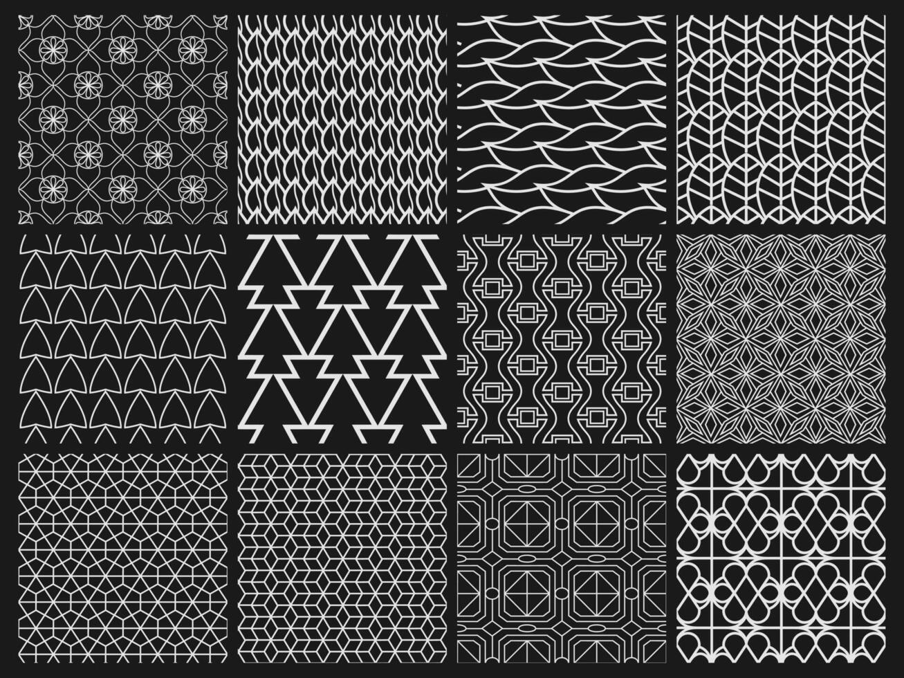 Geometric Black and White Seamless Pattern Set Minimal Abstract Line Art Backgrounds Collection vector