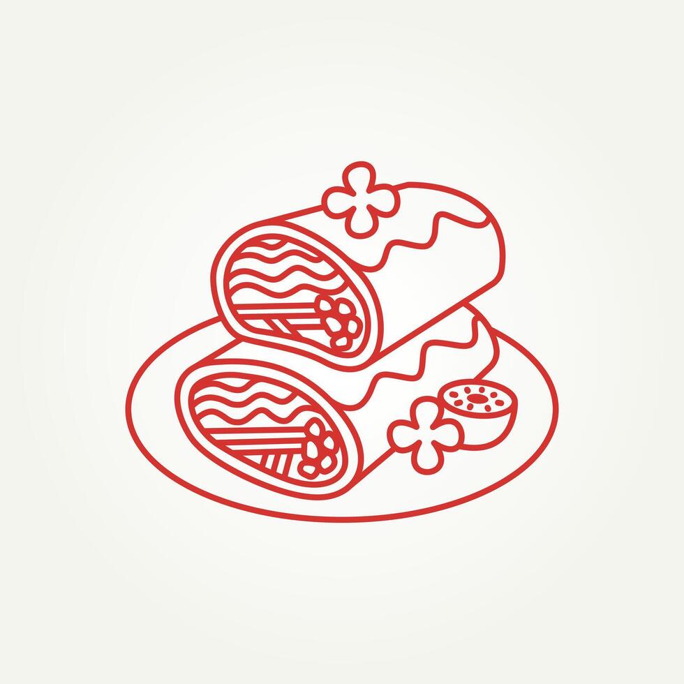 minimalist delicious burritos on a plate line art icon logo illustration design. simple modern mexican street food logo concept vector