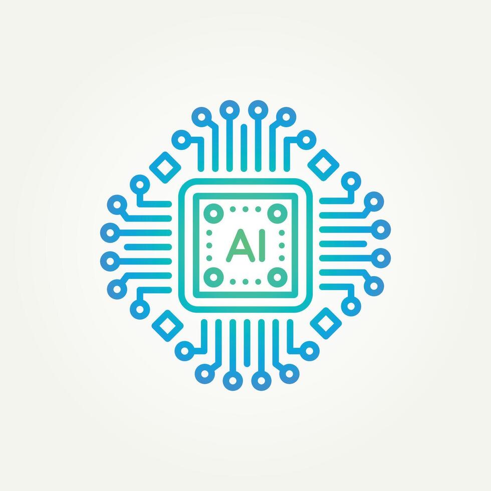 minimalist artificial intelligence chipset technology line art icon logo illustration design vector