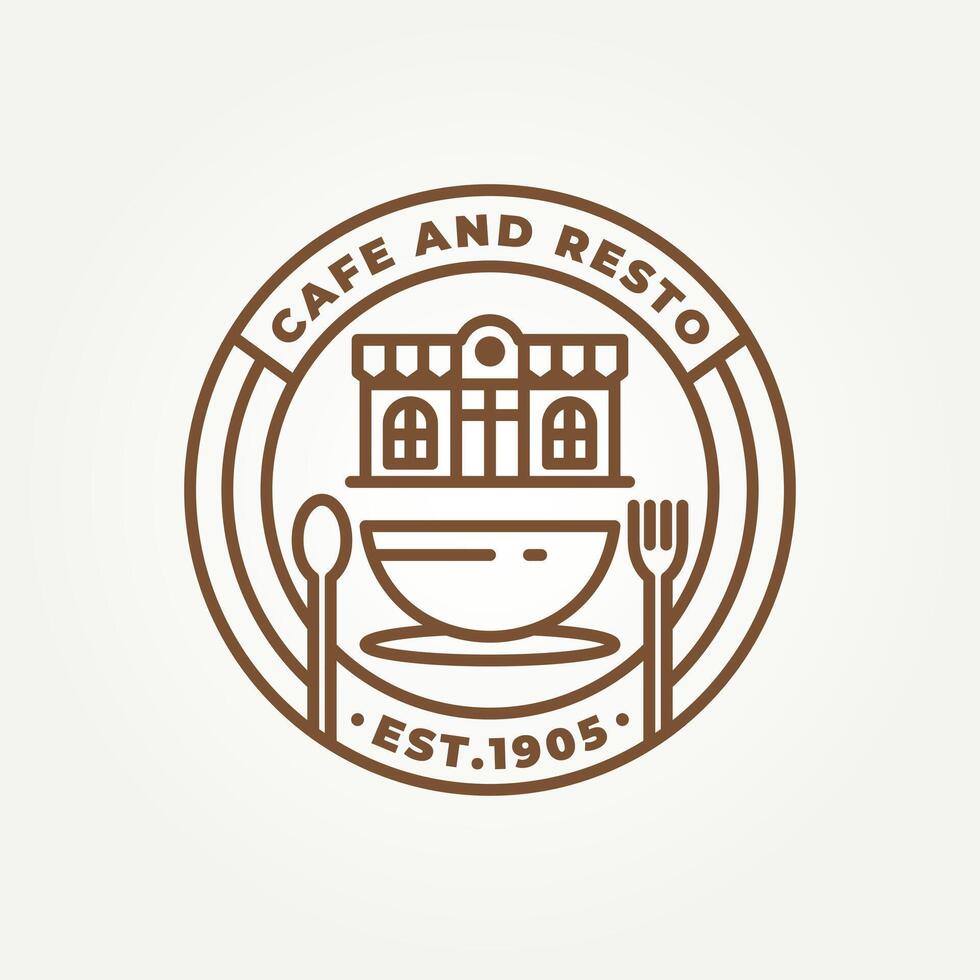 minimalist classic cafe and resto with spoon and fork line art icon logo illustration design. simple modern restaurant and cafe shop logo concept vector