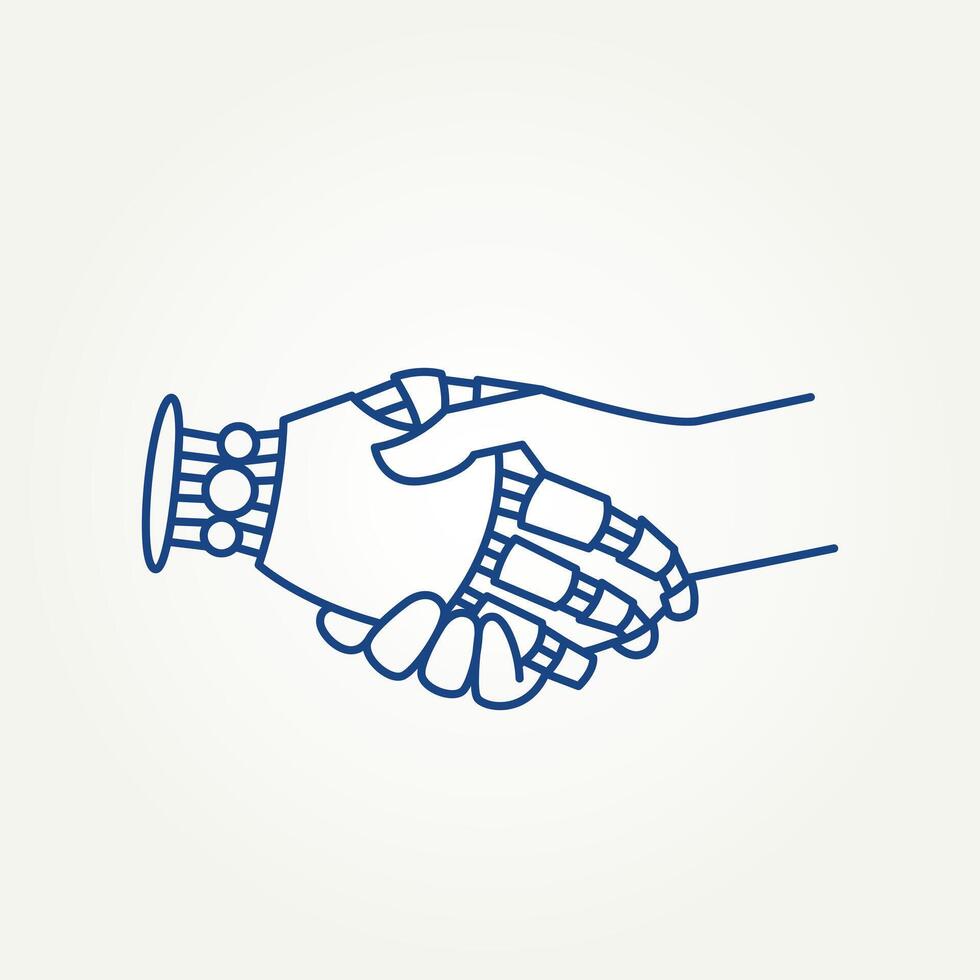minimalist human and robot hands shake line art icon logo illustration design. simple modern cooperation with artificial intelligence logo concept vector
