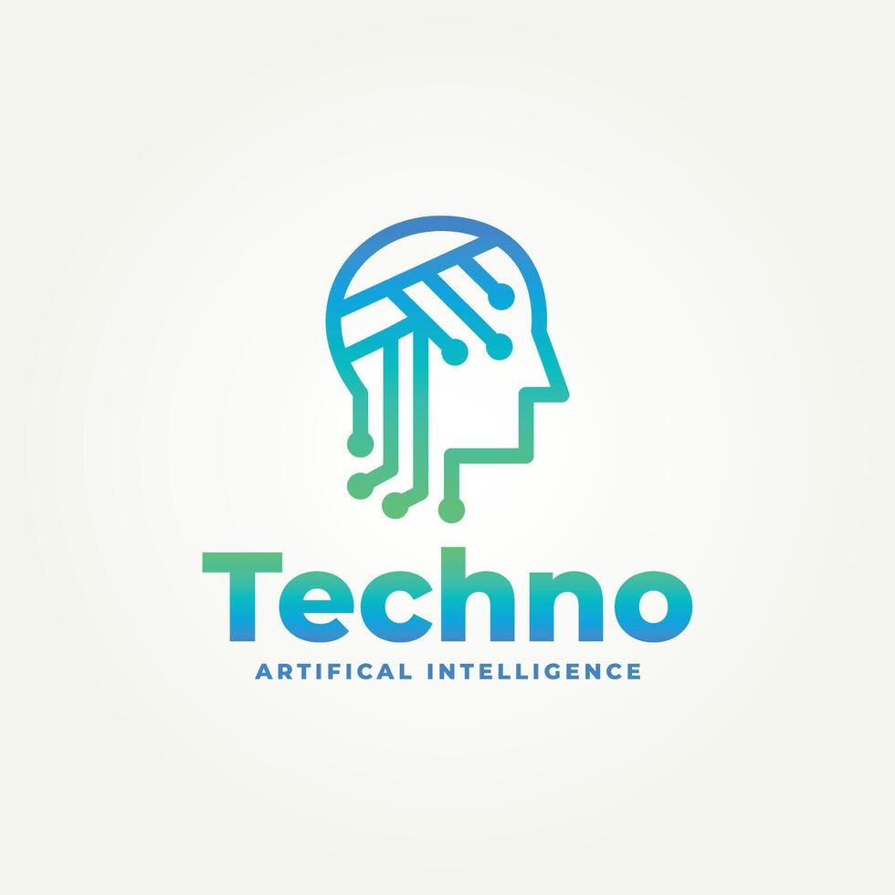 minimalist modern head robot with connected dot line art icon logo illustration design. simple modern artificial intelligence logo concept vector