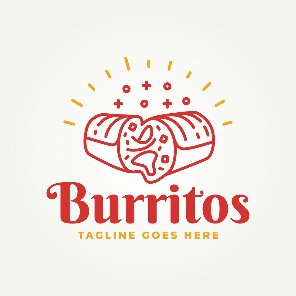 minimalist burritos with melted filling line art icon logo illustration design. simple modern mexican street food logo concept vector