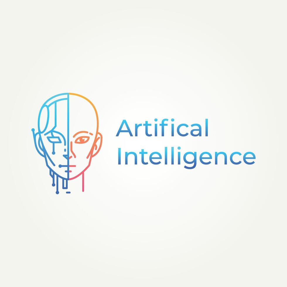 minimalist smart humanoid half robot human line art icon logo illustration design. simple modern AI robot technology logo concept vector