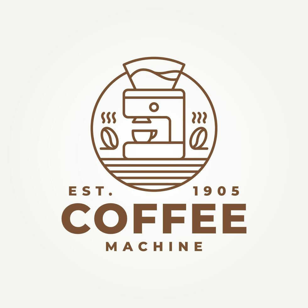 minimalist coffee machine line art icon logo illustration design vector