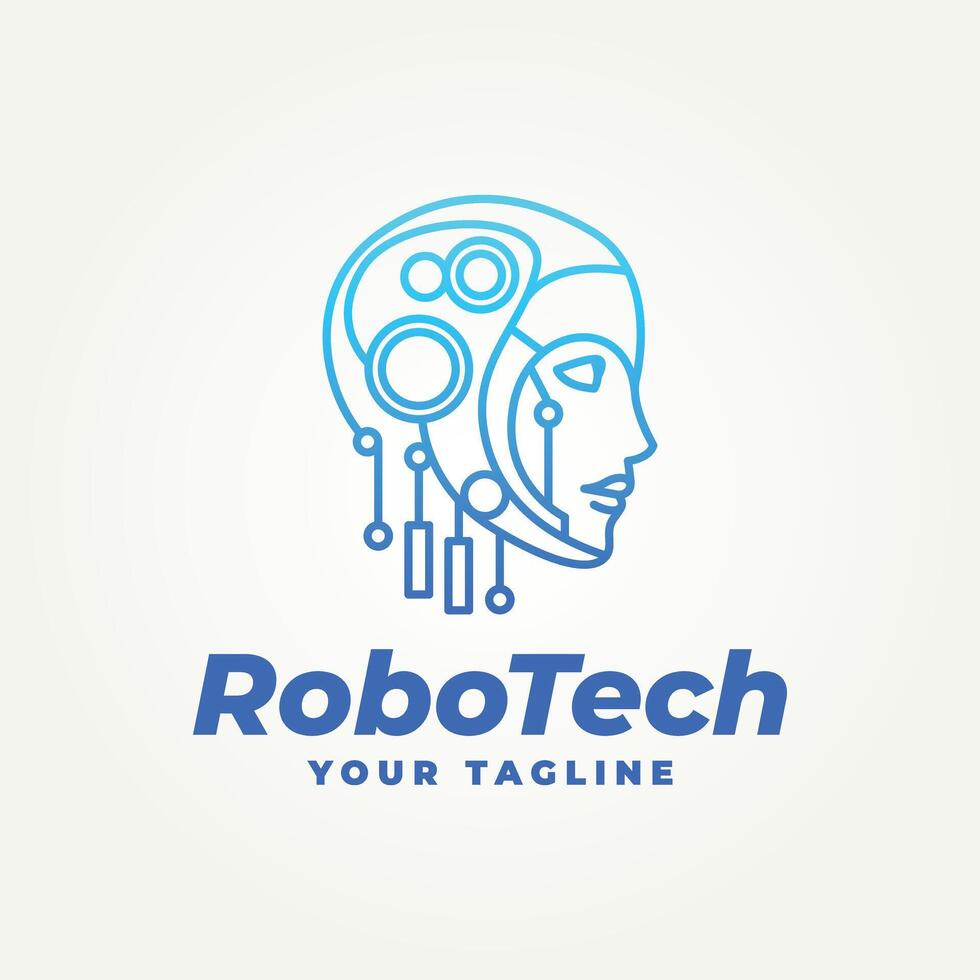 minimalist modern robot head artificial intelligence line art icon logo illustration design vector