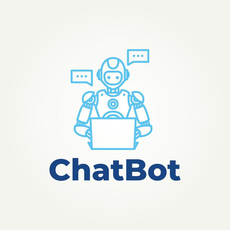 minimalist chatbot artificial intelligence business line art icon logo illustration design. simple modern virtual smart assistant bot and customer support service logo concept vector