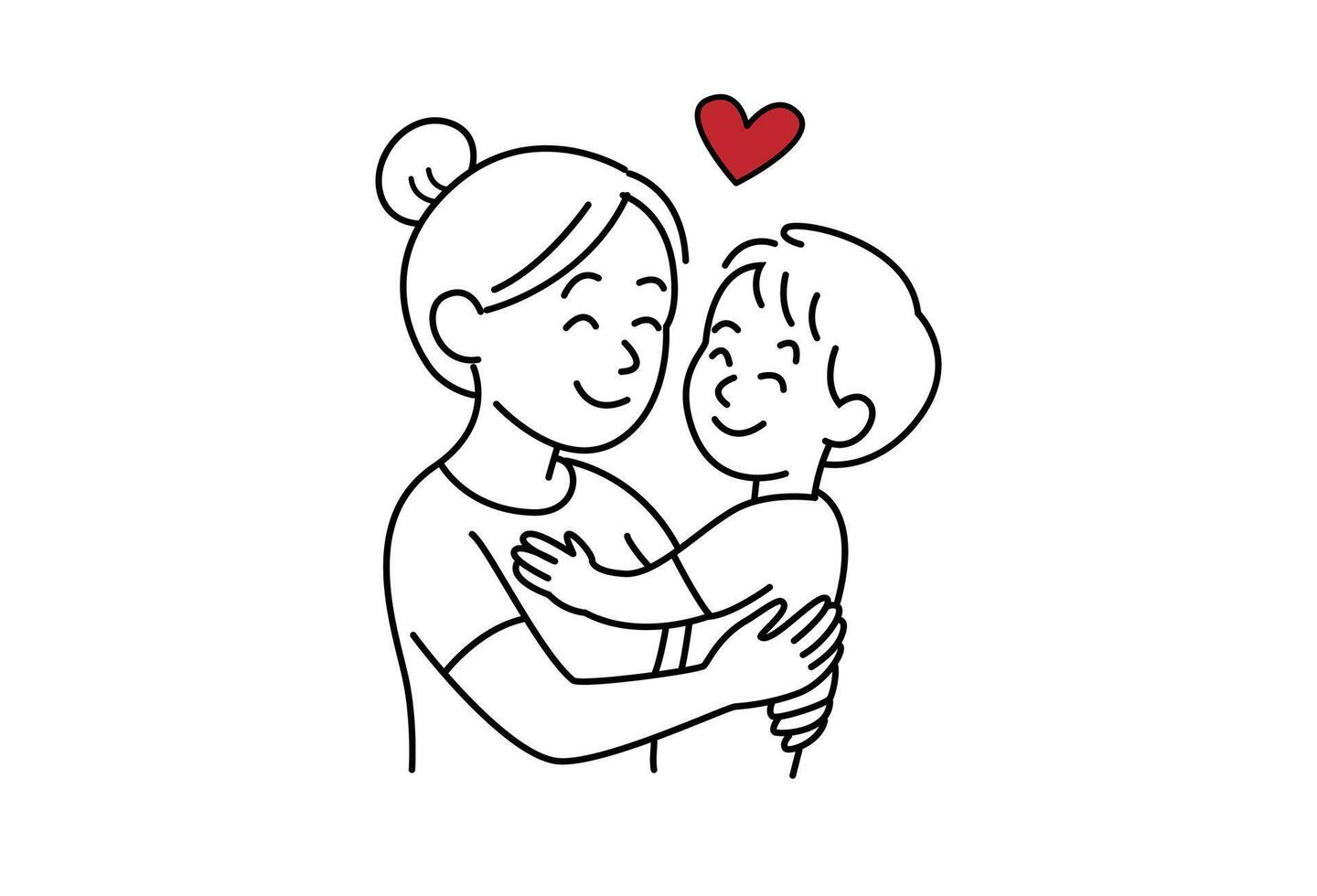 Line Art Mother Hugging Son ,Minimal Hand Drawn Style vector
