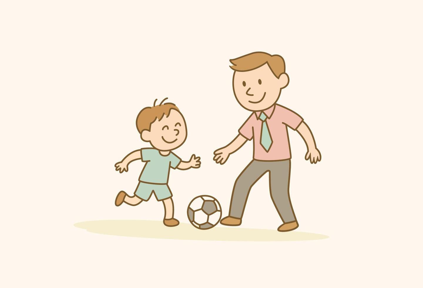 Hand Drawn Minimal Father and Son Playing Soccer vector