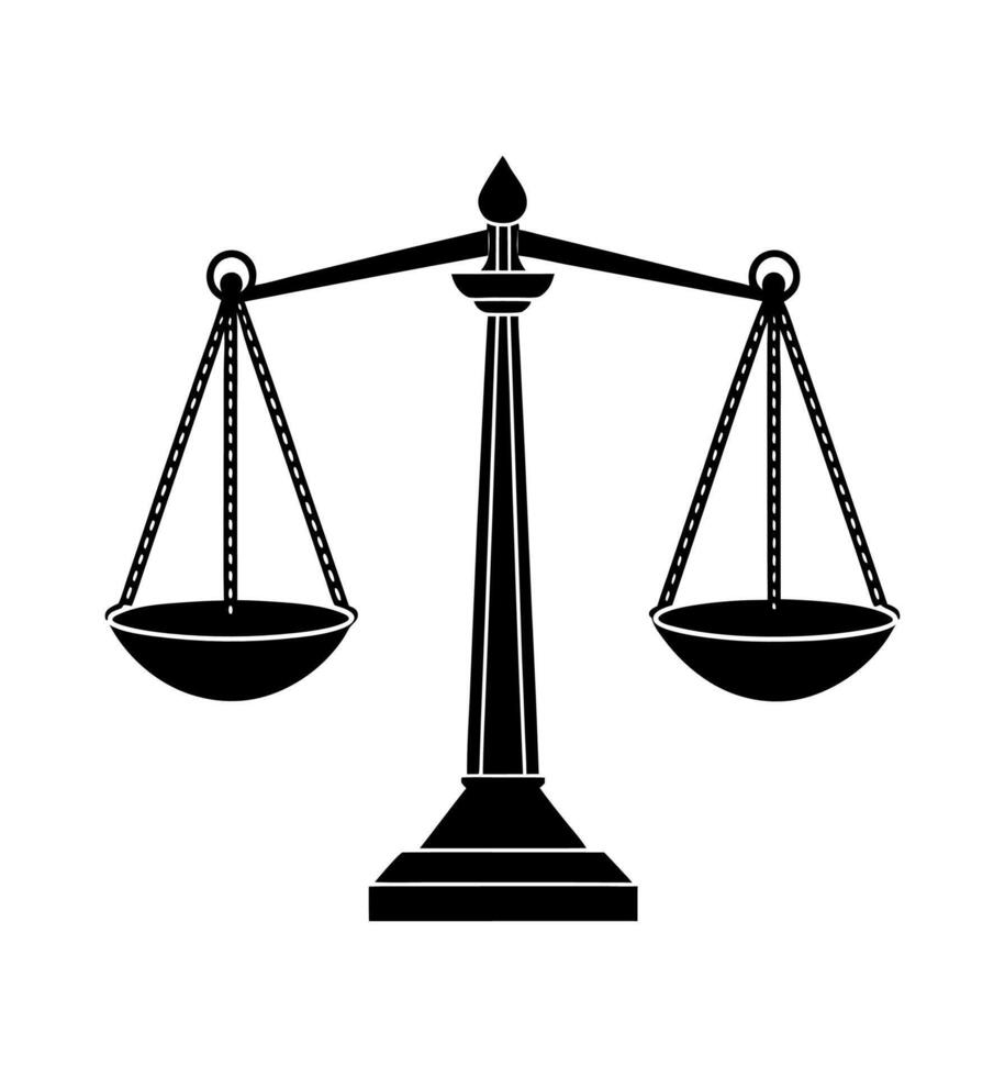 A black and white illustration of a scale of justice vector