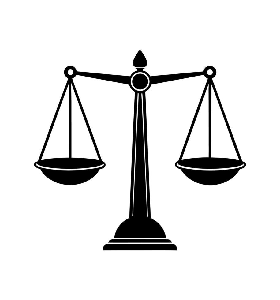 A black and white image of a scale of justice vector