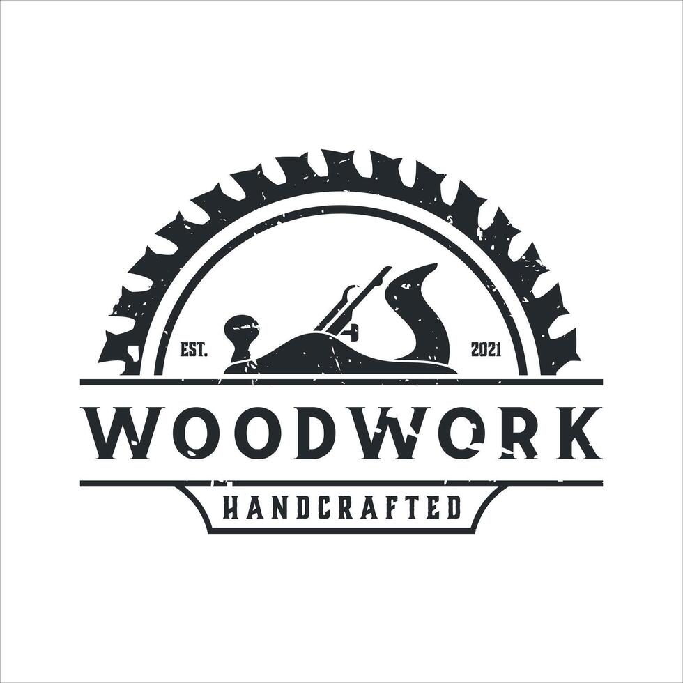 retro vintage, woodwork Handcrafted carpentry logo design template vector