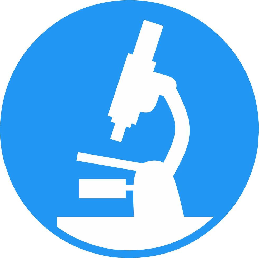 Microscope icon in the form of a silhouette on a blue round background. suitable for symbolizing science vector