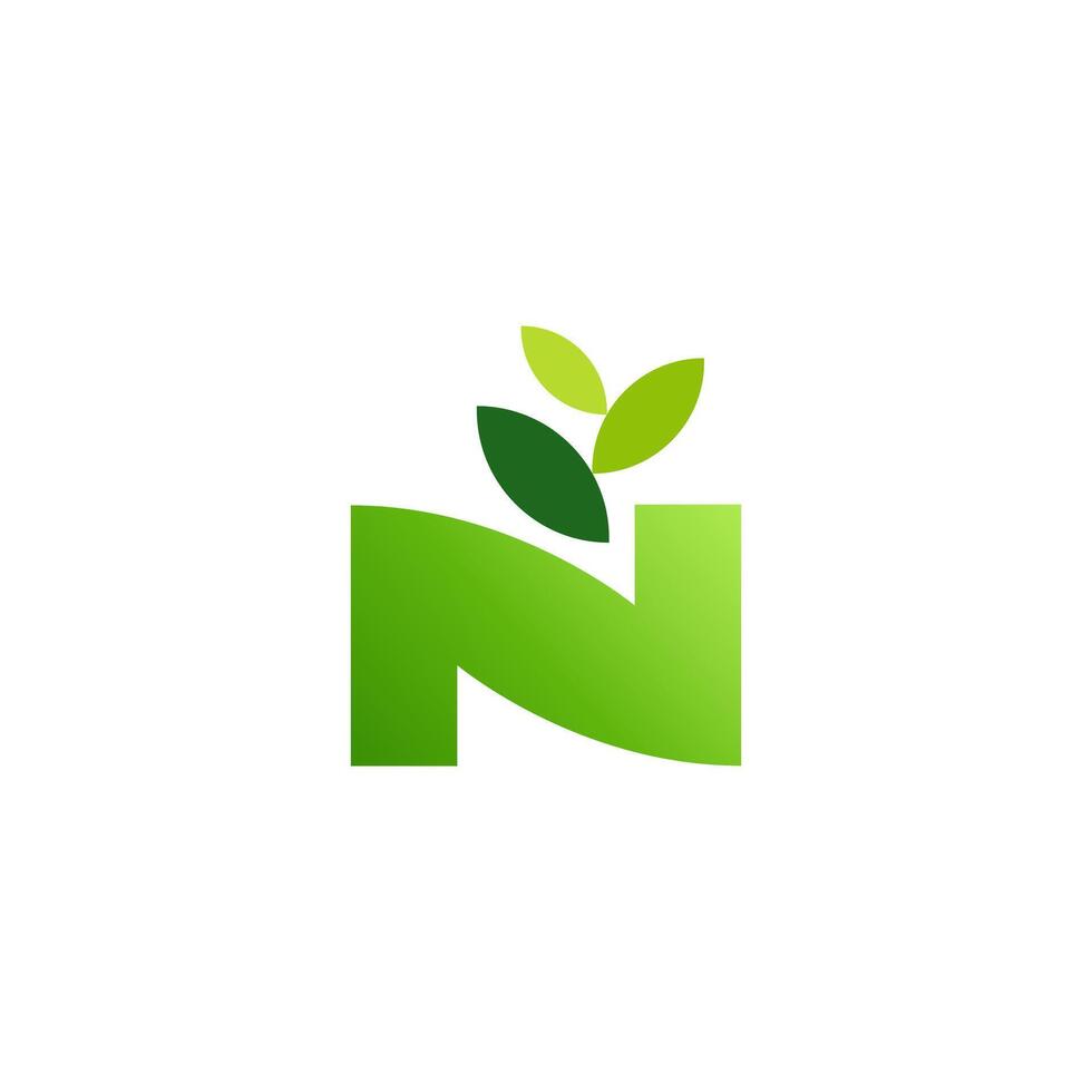 Letter N with cut growing leaves, for modern business logo, icon, symbol with fresh green colors vector