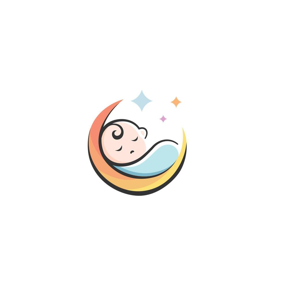 baby mascot logo sleeping moon comfortably. baby care. Sweet dream illustrations. cute baby sleep vector