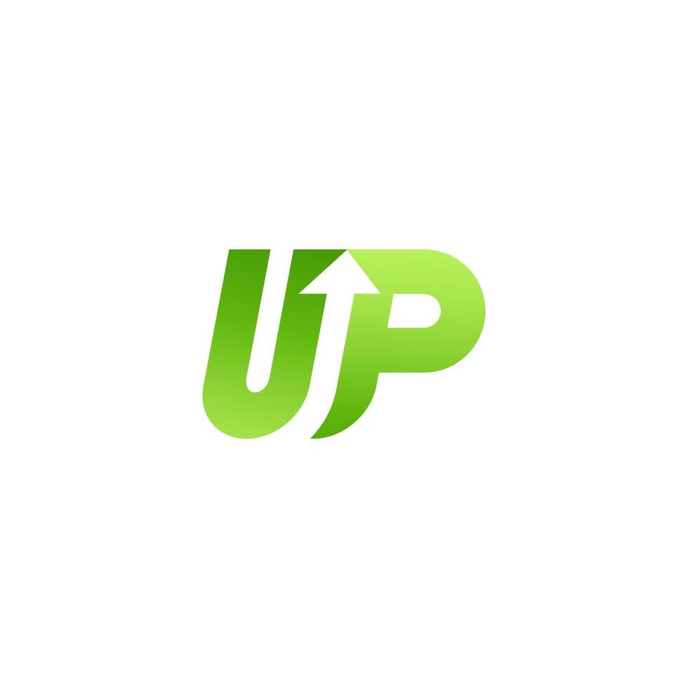 Level up text modern arrow and green gradient isolated on white background. vector