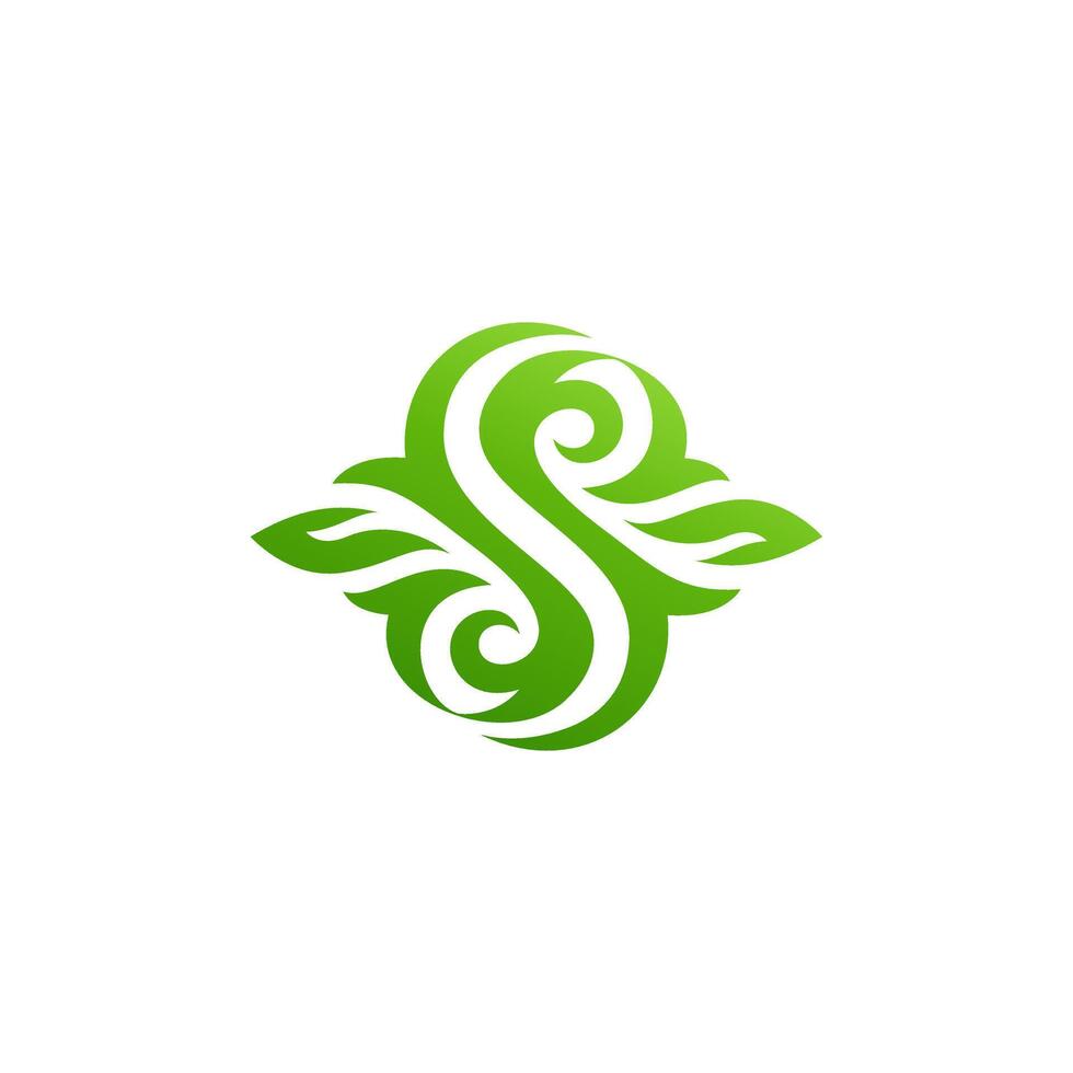 letter S with dynamic leaf shape logo, icon, symbol, with fresh green color. vector