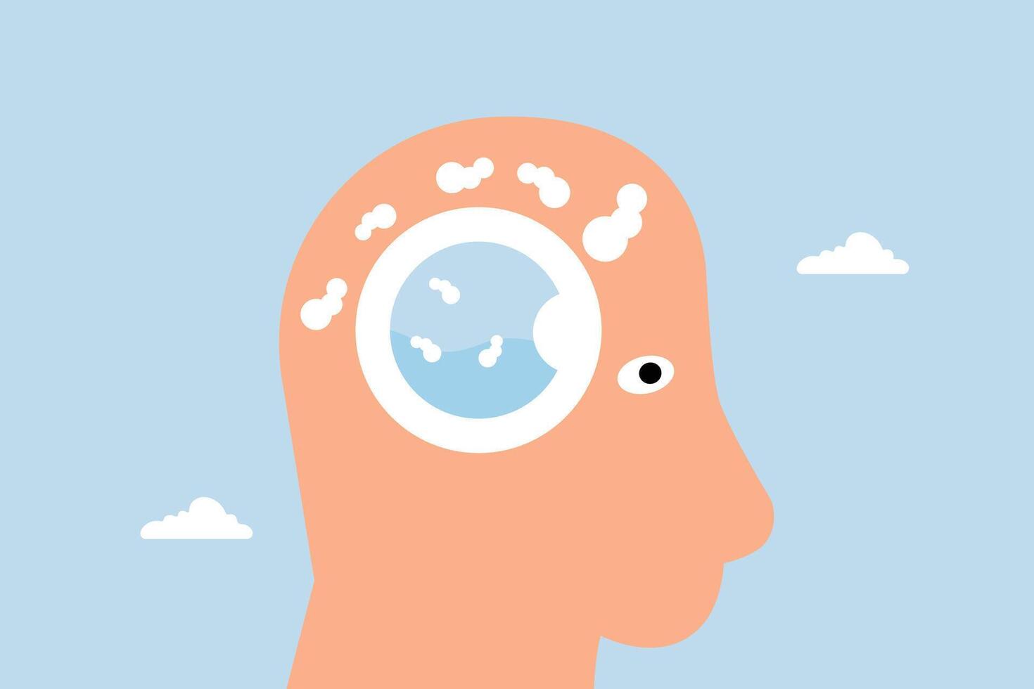 Brain wash, human head with washing machine in action to clean his brain. vector