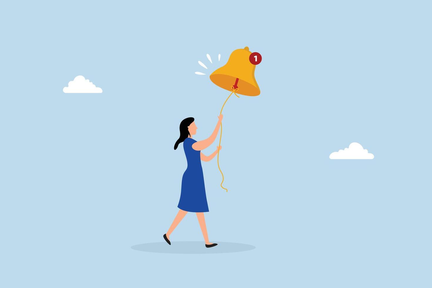 woman new subscriber ringing the big bell with notification number. vector