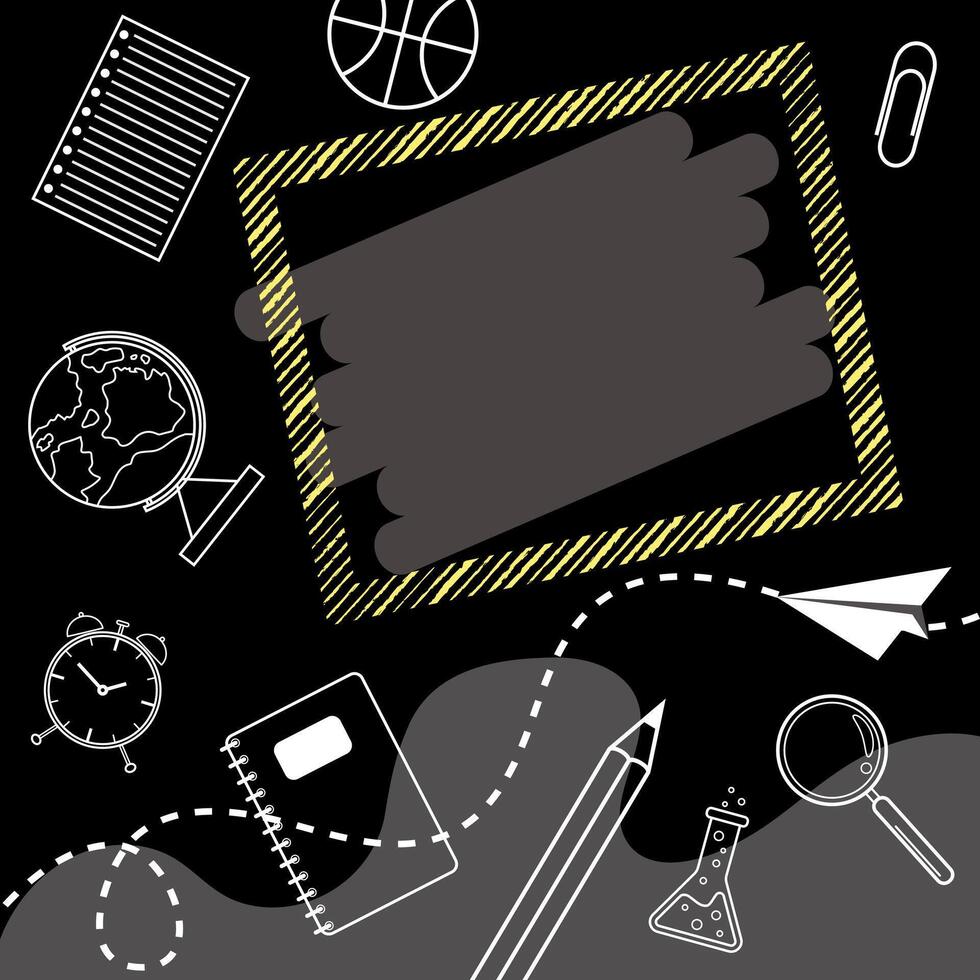 Back to school. School supplies on the chalkboard background, education concept. vector