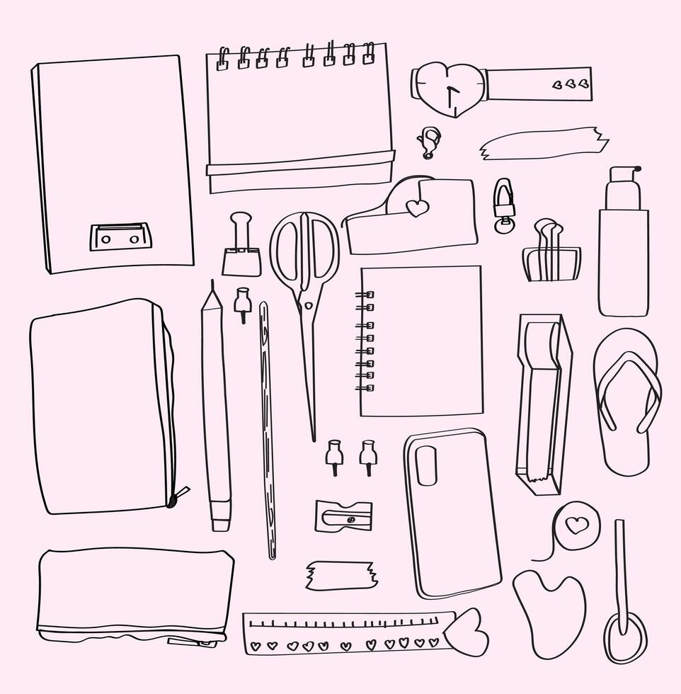 Girly stationery doodle collection vector