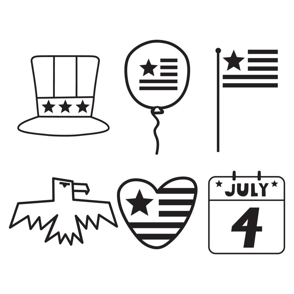 Collection of outline elements for 4th of July. Isolated icons. Hand drawn illustrations on white background. vector