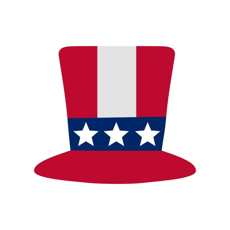 Uncle Sam hat. Design element for 4th of July. Independence day. Flat icon. Illustration on white background. vector