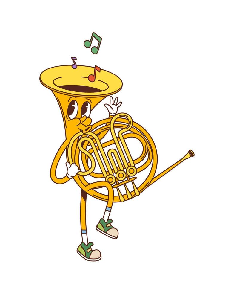 Cartoon groovy French horn musical instrument vector