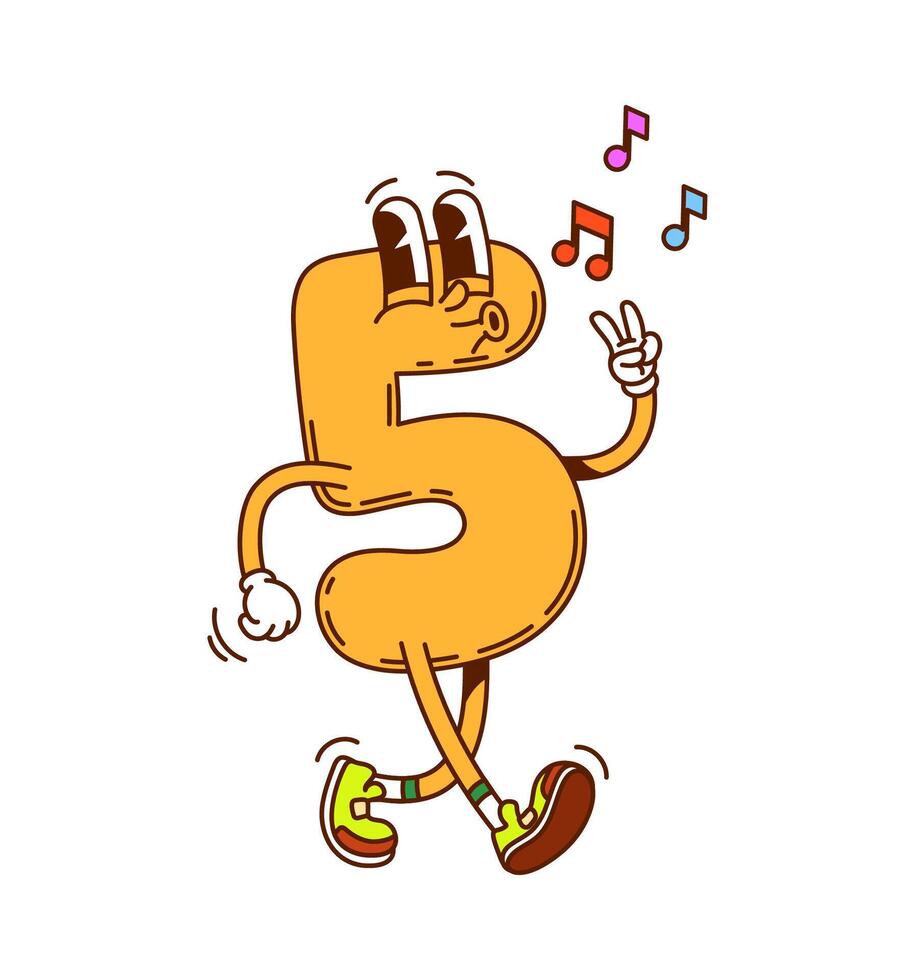 Groovy math number five character whistling melody vector