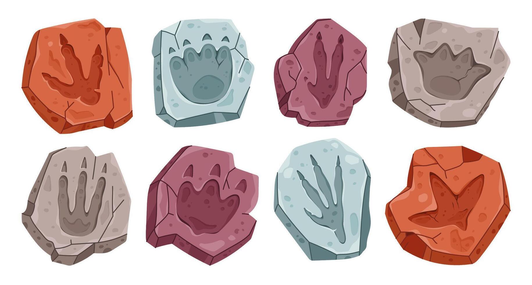 Dinosaur archaeology fossil footprint dino paw set vector