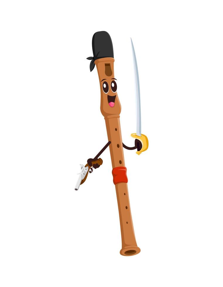 Cartoon groovy flute pirate, musical instrument vector