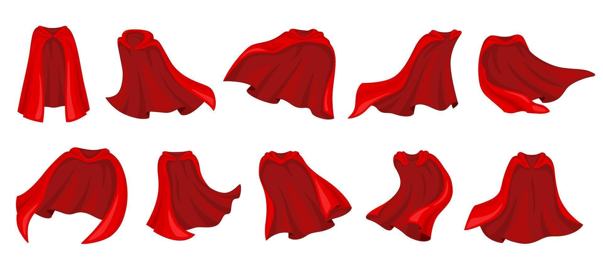 Red superhero cape, hero coat, magic cloak mantle vector