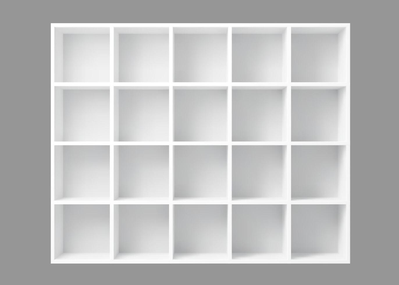 White empty bookshelf realistic 3d mockup vector