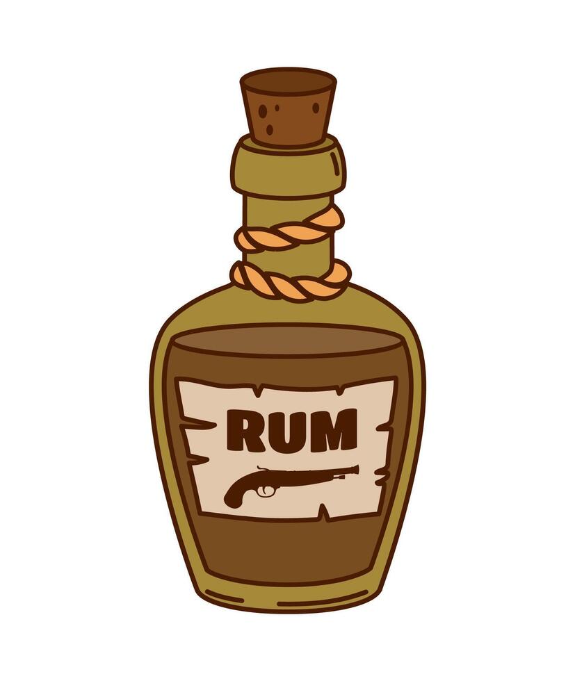 Cartoon groovy pirate and corsair rum bottle vector