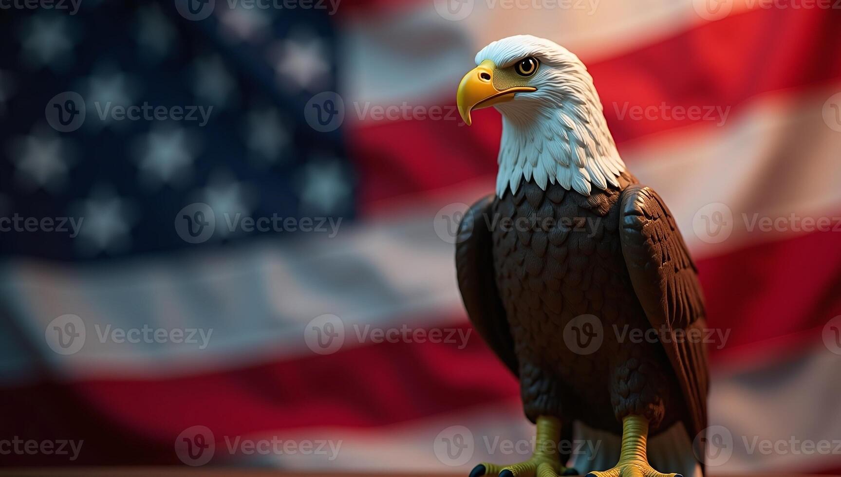 Eagle Statue with Patriotic American Flag Backdrop Displayed in Studio photo