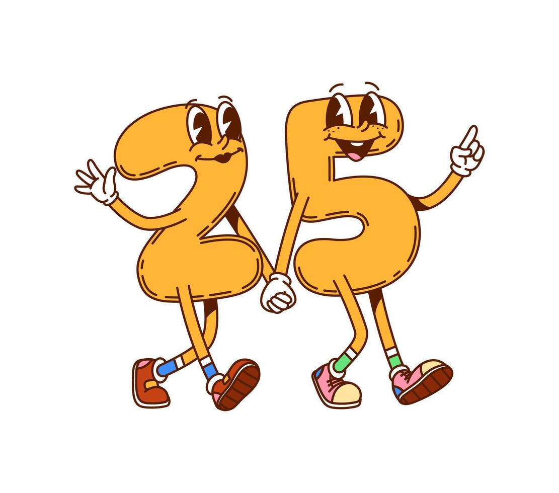 Groovy math number characters 2 and 5, happy faces vector