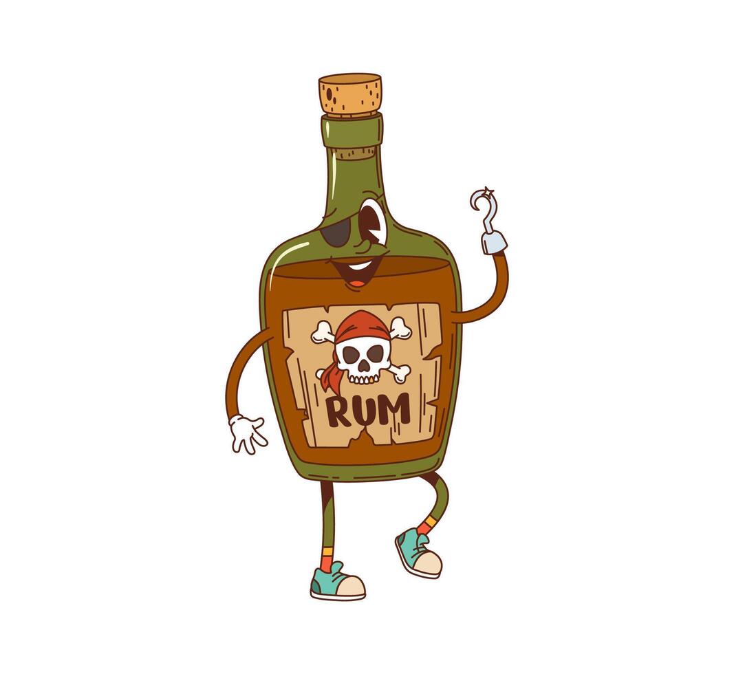 Rum drink bottle pirate groovy cheerful character vector