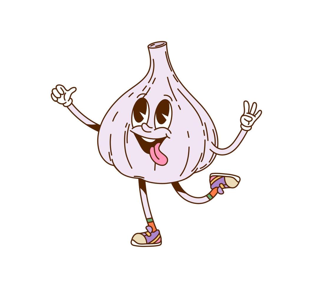 Groovy garlic vegetable character with silly face vector